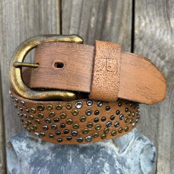 Joe's Jeans Accessories - Joe’s Jeans Studded Leather Belt Tan Gold Silver Studs L